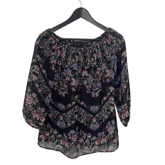 AB‎ Studio Womens Multicolor Floral Blouse Off Shoulder Black Multicolor Small - Picture 1 of 8
